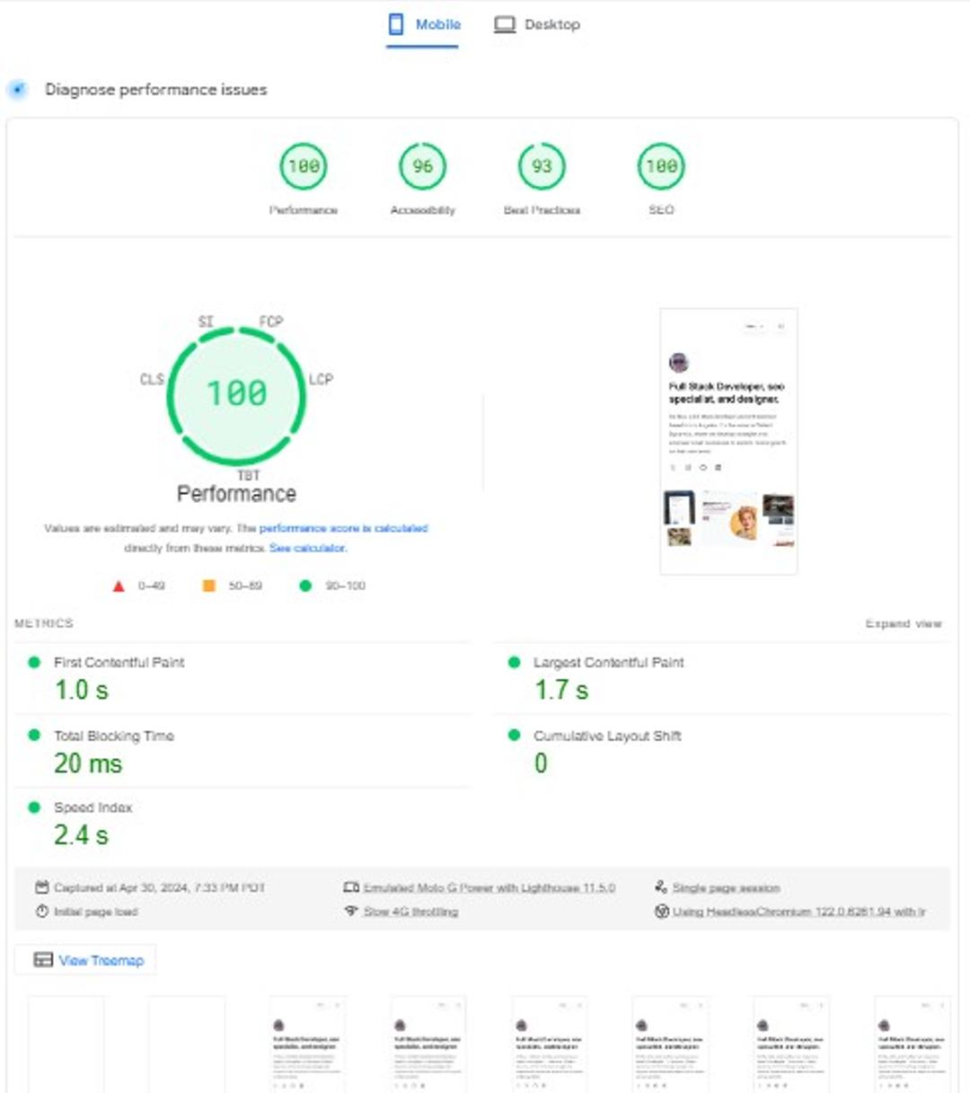 Speed Test for NextJS mobile site